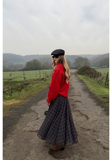 Siyah Şifon Ekoseli Etek - 0613 Siyah