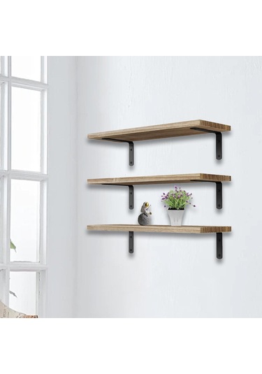 Suntek 3 Adet Duvara Monte Ahşap Yüzer Raflar Banyo Kahverengi