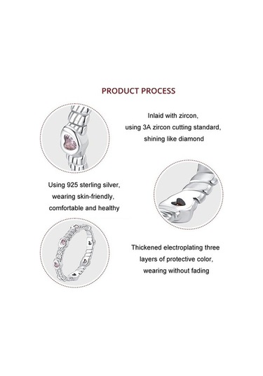 Fastbuy 925 Ayarlı Platin Kalp Sıkma Desen Zirkon Yüzük No.7 Çok Renkli Çok Renkli