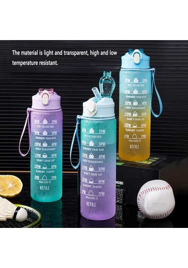 Spor Erkek Su Şişesi Pipetli Su Şişeleri Spor Salonu Zaman İşaretli Kadınlar Kızlar Yüksek Sıcaklığa Dayanıklı Zaman Ölçeği Sızdırmaz Yeşil 900ml Yeşil