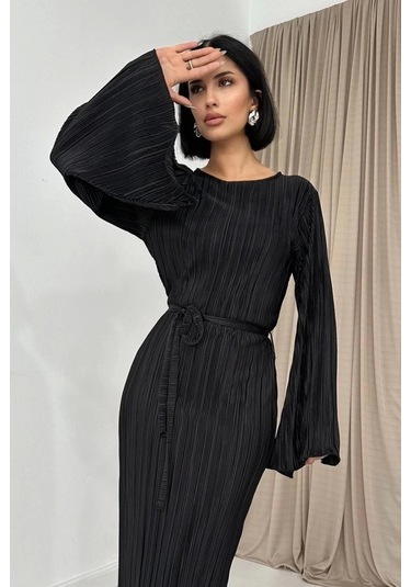 Siyah İspanyol Kol Piliseli Elbise Siyah
