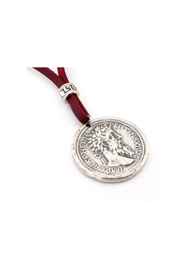 Solfera Dionysos Greek Sikke Metal Bordo Deri Erkek Kolye Q0386