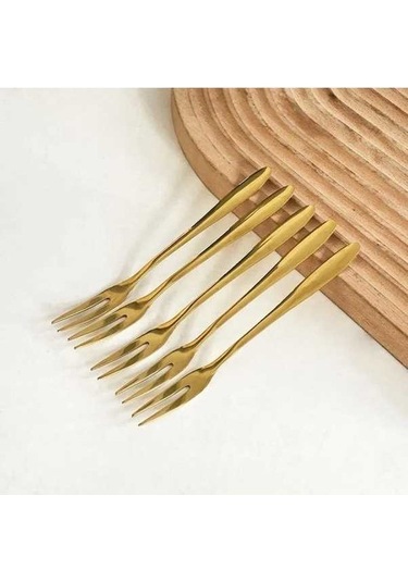 Besthome1 13 Cm Altın Kaplama Çelik Salata Çatalı Seti, 5 Adet, Hafif Ve Dayanıklı Altın