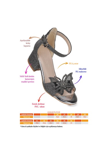 Kiko Kids Zete Kum Simli Kız Çocuk 4 Cm Topuklu Sandalet Abiye Ayakkabı Platin Platin