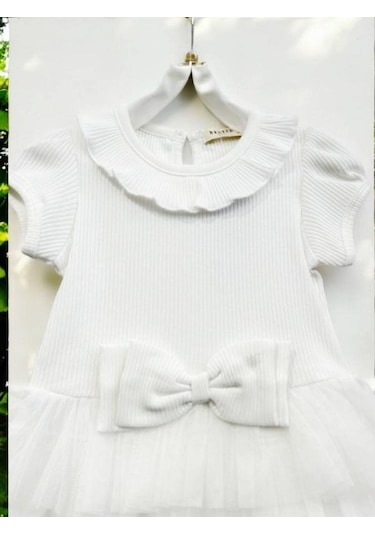 Zekids Kız Çocuk Fitilli Tütülü Elbise-14525 Beyaz