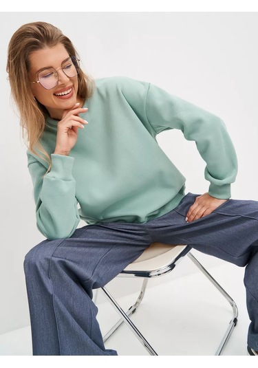 Avese Kapüşonlu Sweatshirt Büyük Beden Pamuklu Kumaş 246044906 Naneli