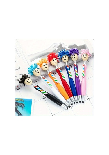 Bebek Kafası Peluş Çizgi Film Saç Paspası Kafası Gülen İfade Portre Tüylü Kafa Dokunmatik Ekran Silme Tükenmez Kalem 10个