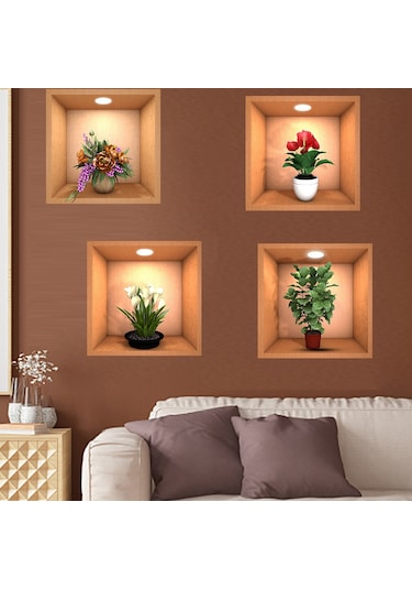 Geekyou 3d Yeşil Bitki Duvar Sticker, Vinyl, Su Geçirmez, Kolay Uygulama, 4 Adet, 30x30cm, Çeşitli Yüzeylere Uygulanabilir Çok Renkli