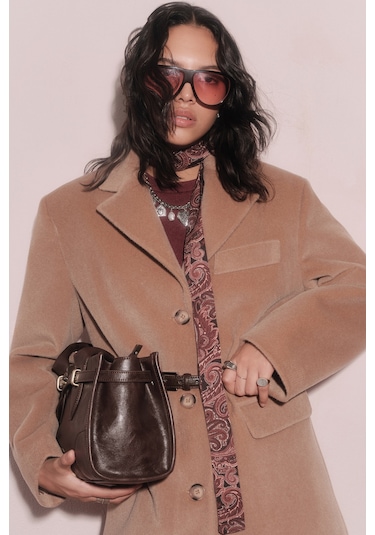 Kemerli Kaşe Ceket Camel Camel