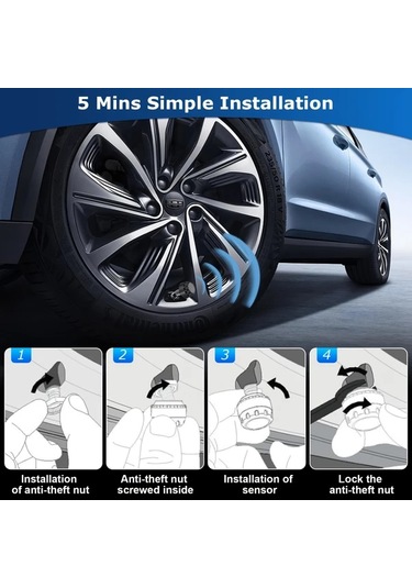 Boatshop1 Ynf Solar Tpms Siyah Gercek Zamanli Lastik Basinc Sicaklik Monitoru 4 Harici Sensor Usb Sarj