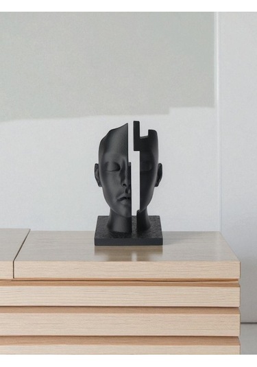 Zihin Boşluğu Figürlü Dekoratif Soyut Yüz Heykeli Siyah Modern