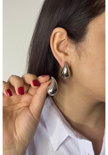 Silver Kaplama Damla Model Çelik Küpe Silver