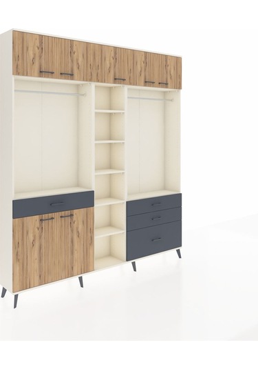 Arges Dolap 11 Raflı 4 Çekmeceli 2 Askılı 220x30x243 Aytaşı-çam/antrasit Atlas Çam/antrasıt