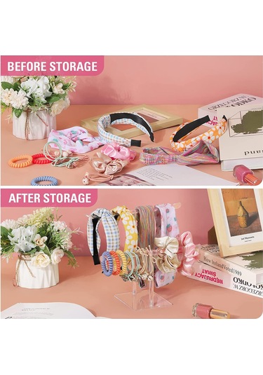 Reedark İki Katlı Akrilik Saç Aksesuarı Organizasyonu - Saç Bantı, Toka, Makyaj Masası Gösterge Rafı Şeffaf