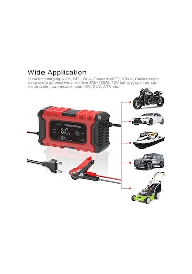 Foxsur 6a 12v Motosiklet / Araba Akıllı Akü Şarj Cihazı Kırmızı