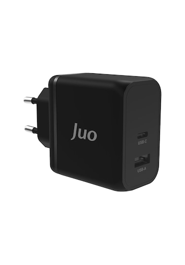 Juo 65W GaN USB-C + USB-A Şarj Aleti iPhone & iPad & Macbook & Notebook Uyumlu PD Type-C Hızlı Şarj Cihazı Siyah
