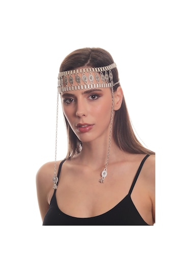 Labalaba Kadın Antik Gümüş Kaplama Zincirli Geniş Bant Tasarım Saç Zinciri Gümüş