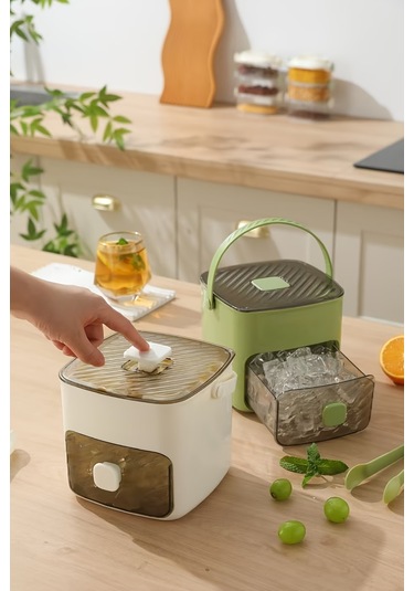 Taşınabilir İtmeli Buz Tepsisi Buz Küpü Kalıbı Çekmeceli Çok Katmanlı Ev Tipi Buz Kutusu Çok Amaçlı Buz Makinesi Beyaz