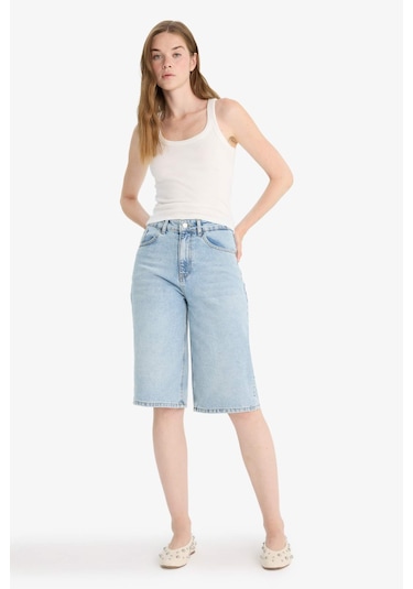 Defacto Yüksek Bel Jean Bermuda Şort E9040ax25aunm85 Indigo