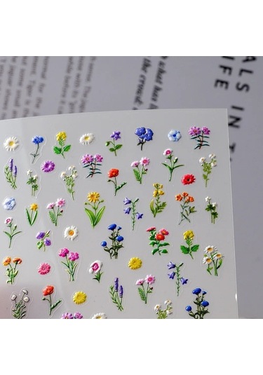 Flybuy 1 Adet 5d Kabartmalı Çiçek Tırnak Sanat Çıkartmalar, Renkli & Kendinden Yapışkanlı Ts3802