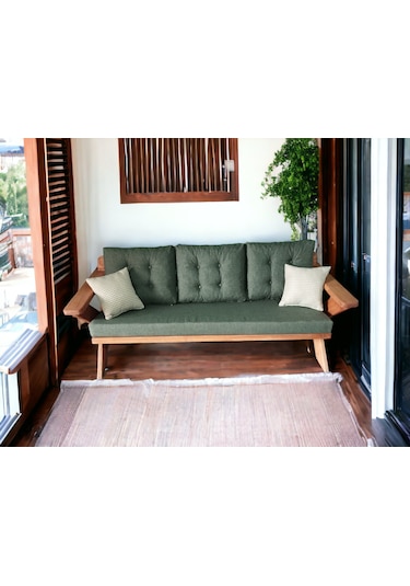 Berlin Masif Ahşap Koltuk Kestane Ağacı-1adet Üçlü Koltuk Haki Kt Haki