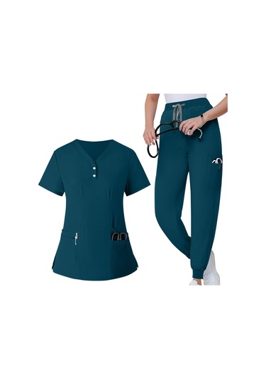 Dolıty Kadın Fırçalama Üniforma Seti Hemşire İş L-mavi