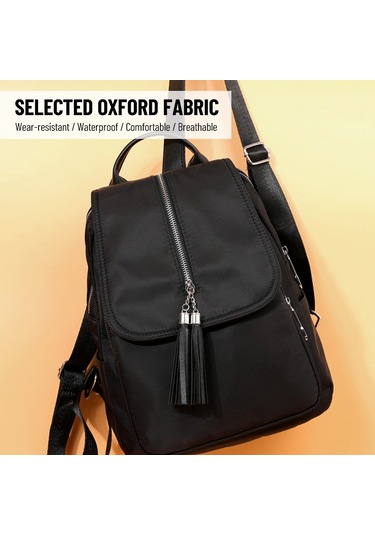 Fosenze Kadınlar İçin Sırt Çantası, Su Geçirmez Nilon Oxford Kumaş, Anti-hırsızlık Cep, Tassel Tasarım, Seyahat Ve Günlük Kullanim İçin Siyah Çok Renkli