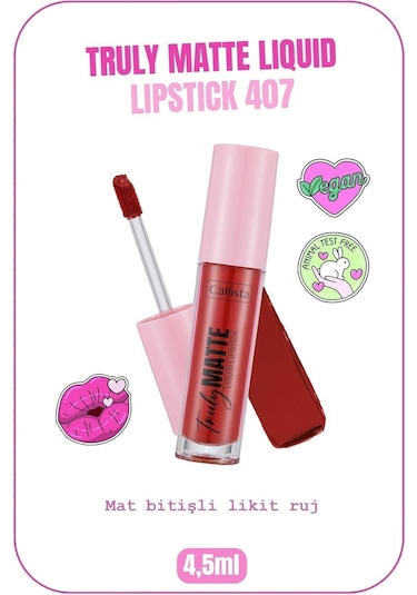 Callista Truly Matte Liquid Lipstick Mat Likit Ruj 407 Cherry Pop - Kırmızı
