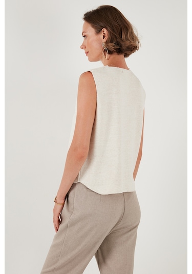 Lela Standart Fit V Yaka Düğmeli Triko Bayan Yelek 4616177 Taş