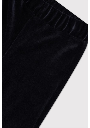 Kids Girl Geniş Paça Kadife Siyah Jogger Siyah