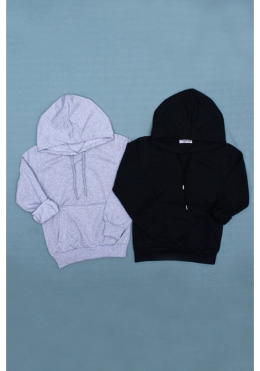 Fyk Kids 2'li Sweatshirt Kangur Cepli, Erkek Sweatshirt Gri - Siyah
