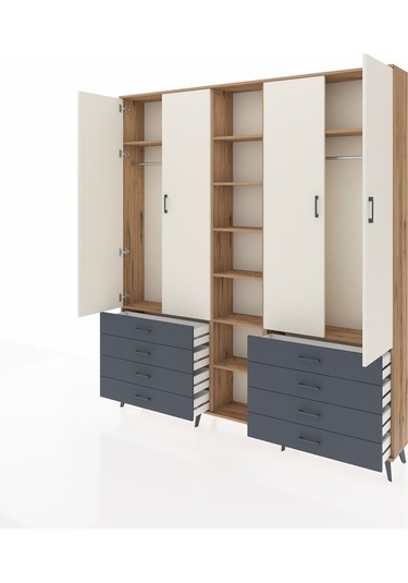 Arges Dolap 10 Raflı 8 Çekmeceli 2 Askılı 220x30x243 Çam-aytaşı/antrasit Aytası/antrasıt