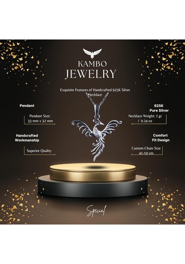 925 Ayar Gümüş Anka Kuşu Kolye Ucu - El Yapımı Yeniden Doğuş Ve Dönüşüm Sembolü Gümüş