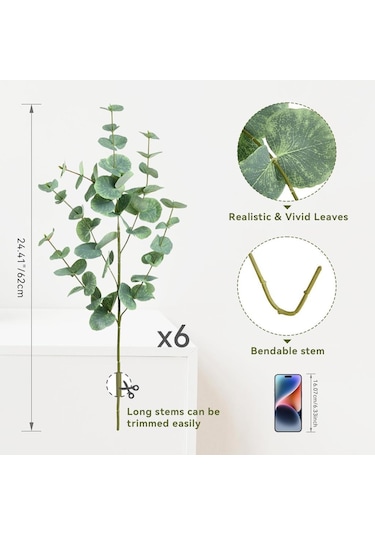 Yapay Çiçek Yeşil Okaliptus 90cm 5dallı Uzun Dal Eucalyptus
