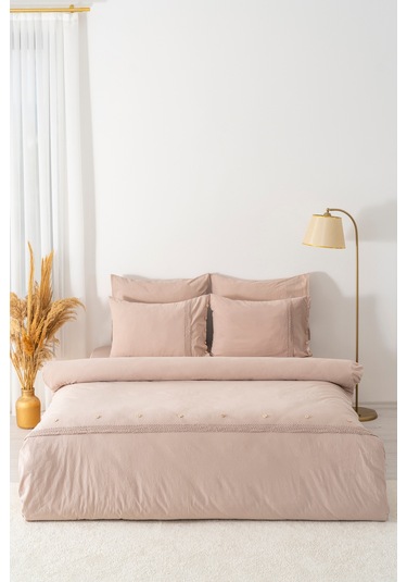 Grace Cappuccino Güpürlü Çift Kişilik %100 Pamuklu Nevresim Seti - 6 Parça Çeyiz Seti Cappuccino