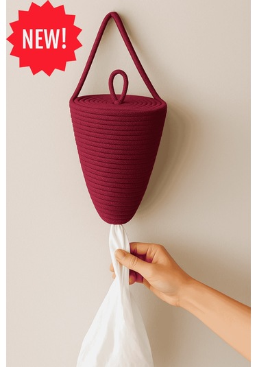 Poşetlik Halat İp El Dokuma Duvar Askılı Saklama Torbası Ev Düzenleme Aksesuarı Sepet 30 X 20 Cm Fuşya