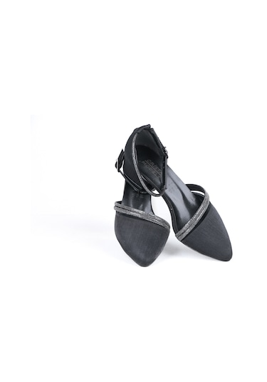 Ayakkabımood 3 Cm Siyah Saten Taşlı Topuklu Kadın Ayakkabı Siyah