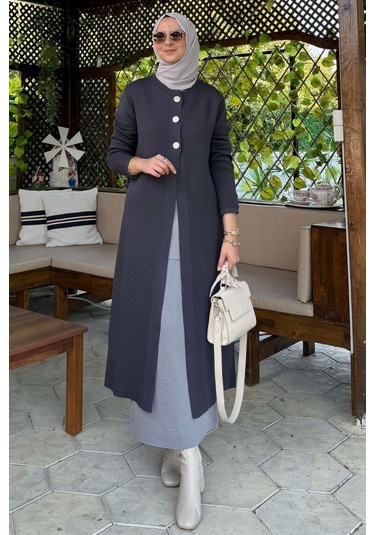 Sinem Çelik Örme Triko Hırka Antrasit Çok Renkli