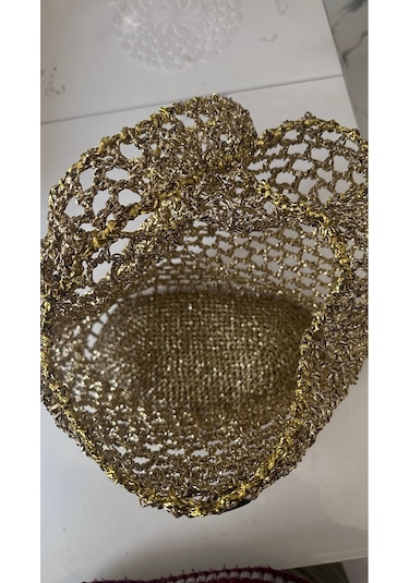 Altın Gold Metalik File Çanta - El Örmesi Omuz Çantası Altın