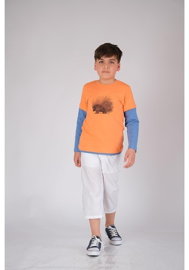 Uzun Kol Pamuklu Tişört Turuncu Mavi Punky Animals 2022-B-0006