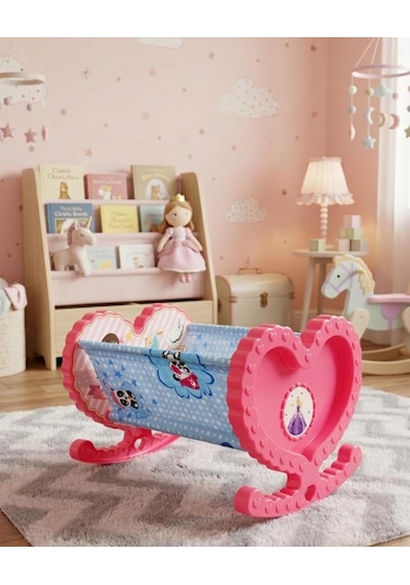 Sallanabilir Prenses Kalp Figürlü Oyuncak Bebek Beşiği Evcilik Oyun Seti