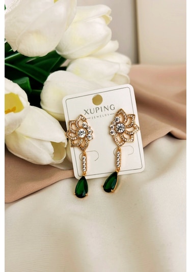 Xuping Sallantılı Model Zümrüt Yeşil Çelik Küpe Çok Renkli