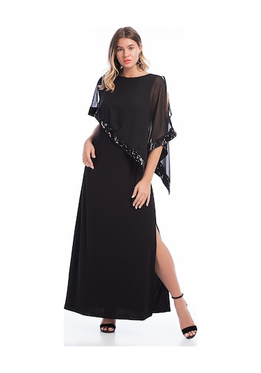 Şans Kadın Bordo Payet İşli Abiye Elbise 65n14379-siyah Siyah