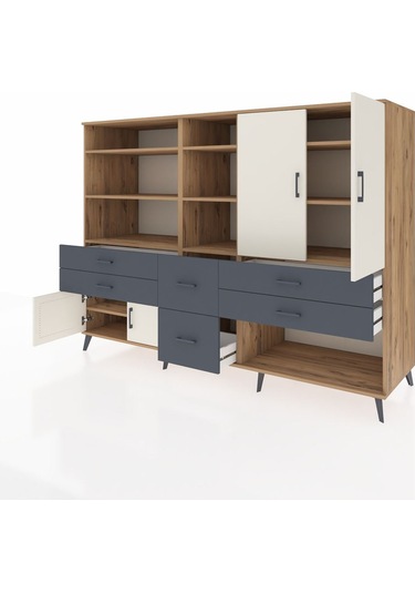 Kronos Dolap 10 Raflı 6 Çekmeceli 4 Kapaklı 220x59x163 Çam-aytaşı Çam-aytaşı/antrasit