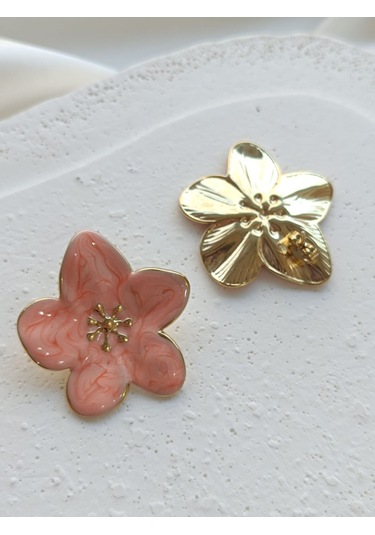 Çelik Yavruağzı Çiçek Küpe Altın - Pembe