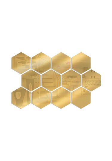 Qingmipy 12 Adet Çıkarılabilir Dekoratif Ayna Çıkartması - Yatak Odası, Banyo Ve Salon İçin Dıy Hexagon Duvar Sticker Altın