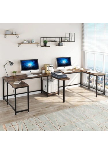 Zizuva Tasarım İki Kişilik Çalışma Masası Ceviz - Siyah