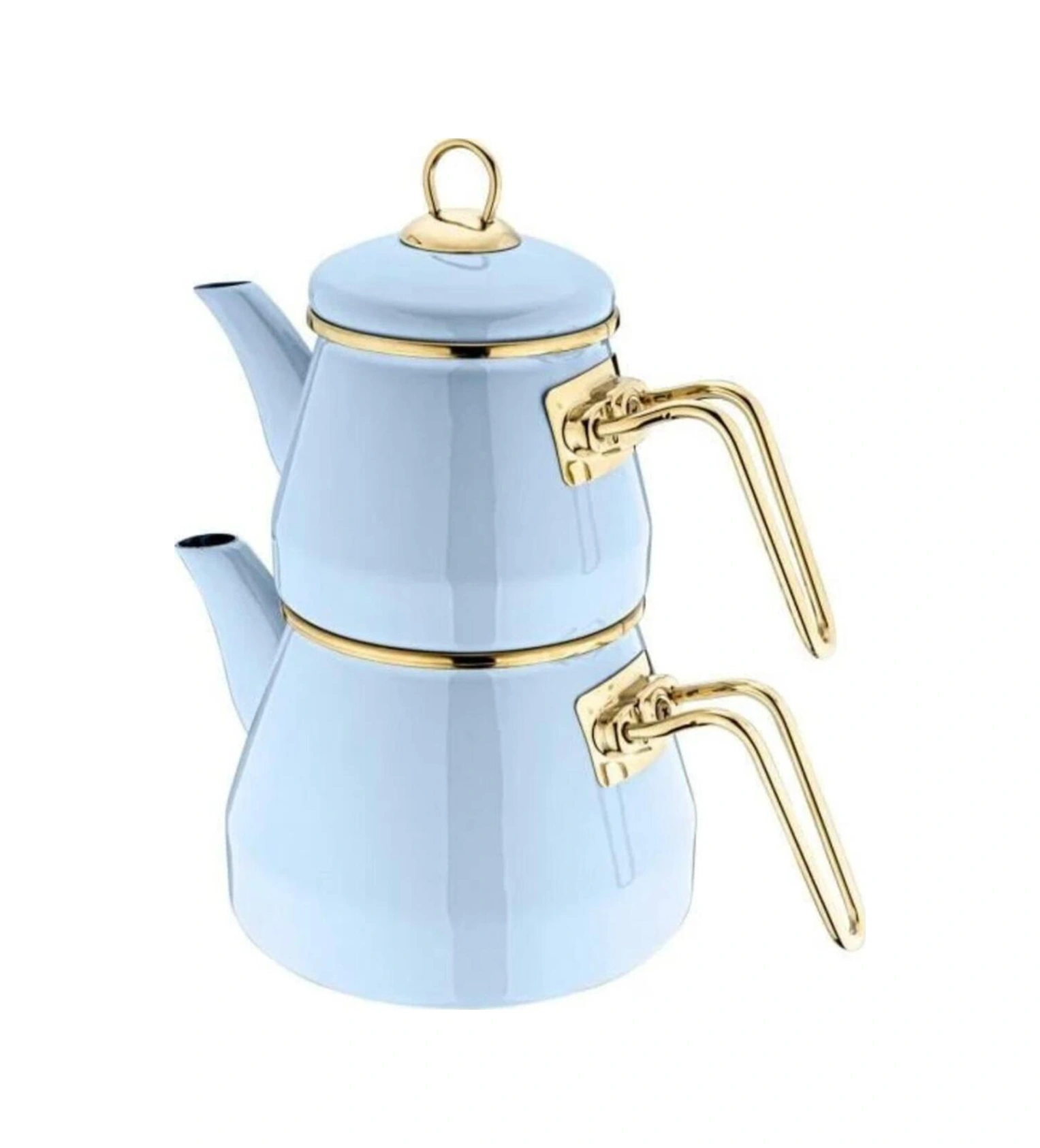 Taşev Robin Emaye Çaydanlık Takımı Beyaz Beyaz