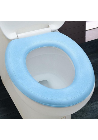 Mavi Su Geçirmez Yumuşak Klozet Kapağı Banyo Yıkanabilir Closestool Mat Pad O-şekil