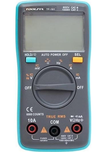 Toolfıx Tf-101 Işıklı Dijital Multimetre Ölçü Aleti True Rms